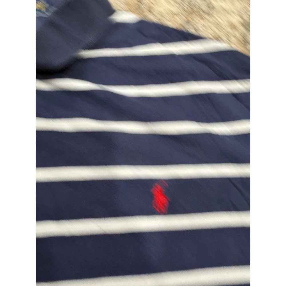 Polo Ralph Lauren Mens 3XB Navy Blue White Striped Short Sleeve Polo Shirt